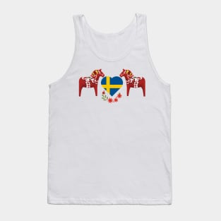 Swedish horse Dalas with Swedish flag heart and flowers. Tank Top